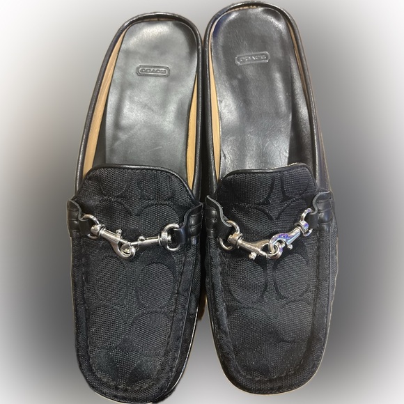 Coach Black Mules with Silver Accent Buckle sz 7 - Picture 3 of 6